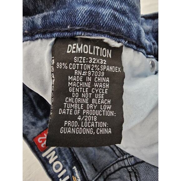 Demolition Mens Acid Bleach Wash Distressed Rocker Skater Jeans Size 32x32 - Picture 7 of 11